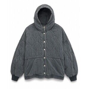 BLANKNYC Quilted Hooded Jacket Women XL Blue Gray Oversized Snap Front Lyocell